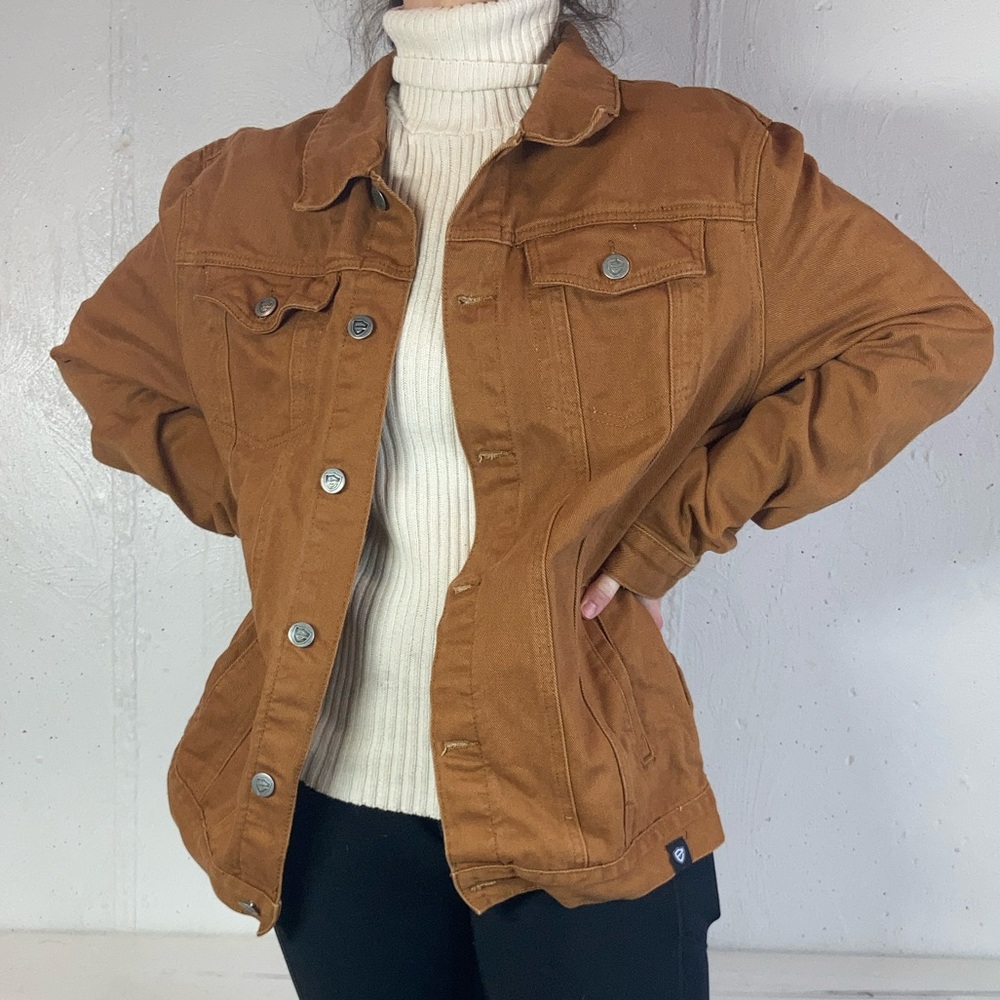 Tan Canvas Denim Button Down Jacket - image 4